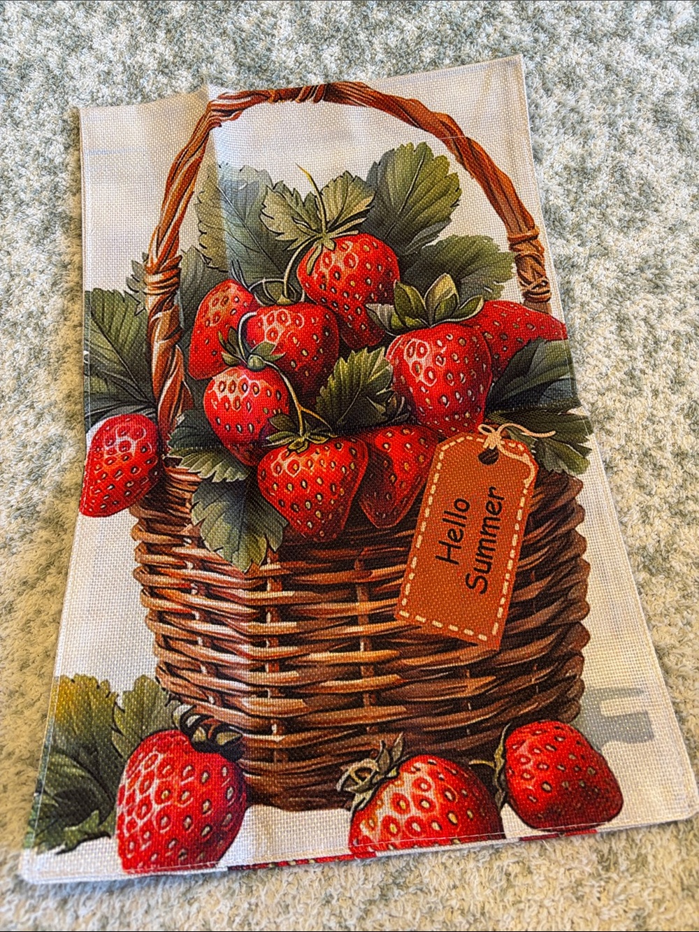 Strawberry Basket “Hello Summer” Small Garden Flag NWT 11.50x18”
